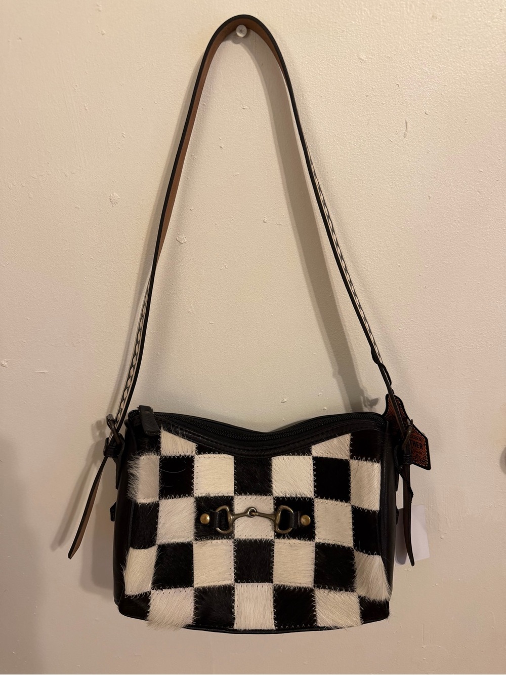 Cowhide Checkered Snaffle Bit Shoulder Bag